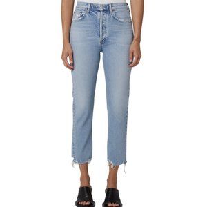 AGOLDE Riley High Rise Straight Crop Light Blue Size 25